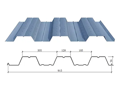 Placas colaborantes de acero (Perfil trapezoidal de 76 mm profundidad × 915 mm ancho)