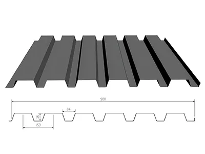 Paneles de aleación Al-Mg-Mn para muro (Perfil trapezoidal de 38 mm de profundidad × 900 mm de ancho)