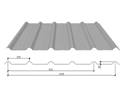 Paneles de acero prepintado para muro (Perfil de 25 mm de profundidad × 1025 mm de ancho)